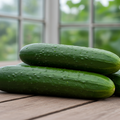 Three cucumbers on a wooden surface with a blurred green outdoor background swansea choice is yours