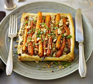 Image for Golden-glazed carrot, mushroom & hazelnut tart